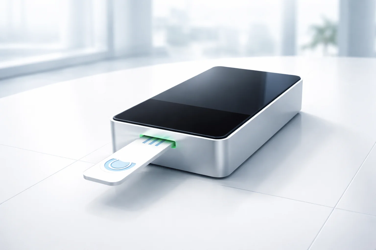AptaSense point-of-care testing analyzer with a test strip inserted